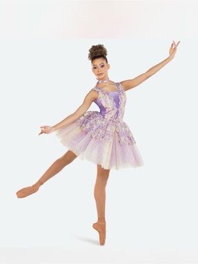 Revolution Lavender and Gold Lace Dance ballet Overlay girls size LC